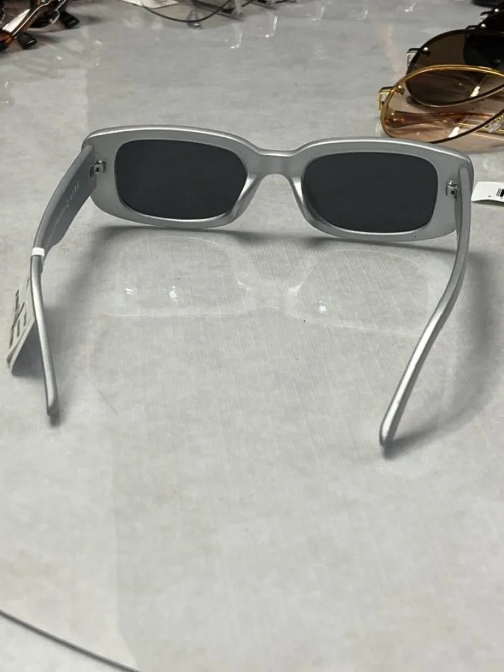 AIRE Ceres Rectangular Sunglasses Matte Silver Gray Frame Black Lenses NWT